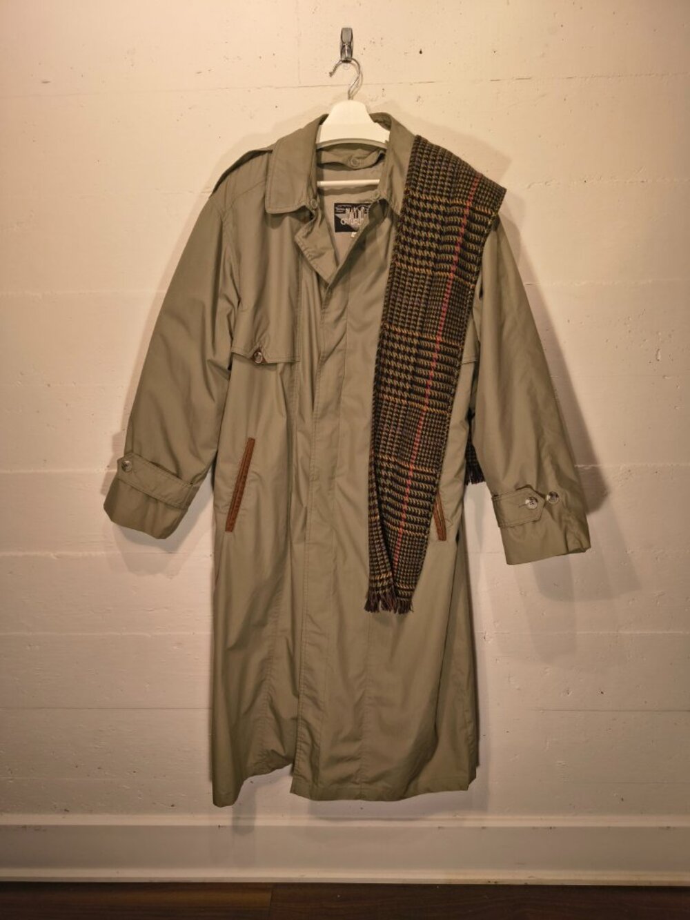 Vintage Olive Trench Coat Size 40 w/ Detachable Wool Liner & Matching Scarf